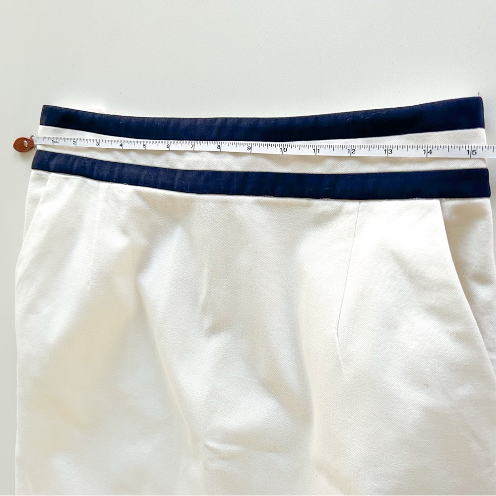 Celine White Cotton A-Line Skirt Navy Stripe Waist Size 40 Preppy Minimalist - Picture 7 of 13